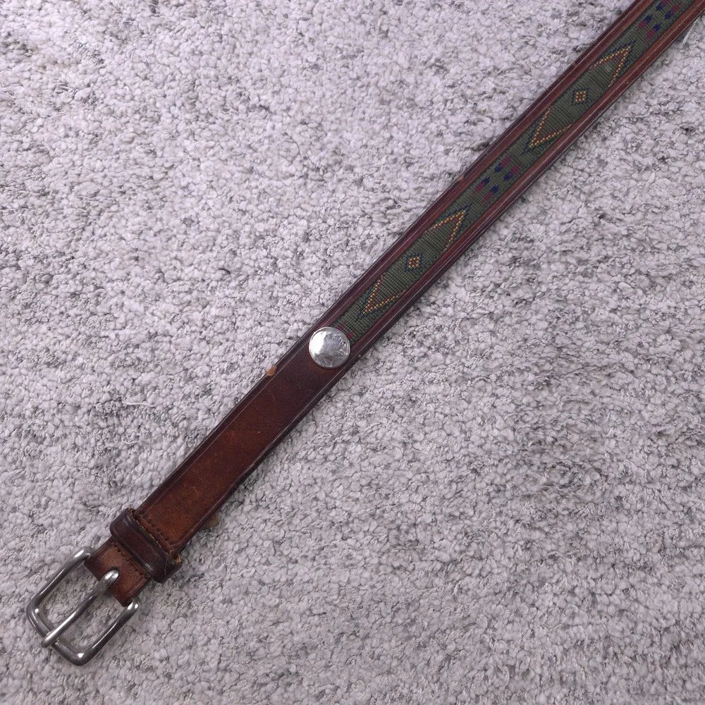Trafalgar Belt Size 34 Geometric Woven Medallion Native American Old West Green